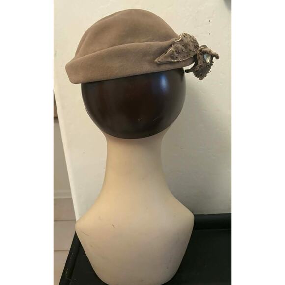 Vintage Italian Felt Cocktail Hat Beaded Bow Lou Johnson Tacoma Millinery ITALY! main image 5